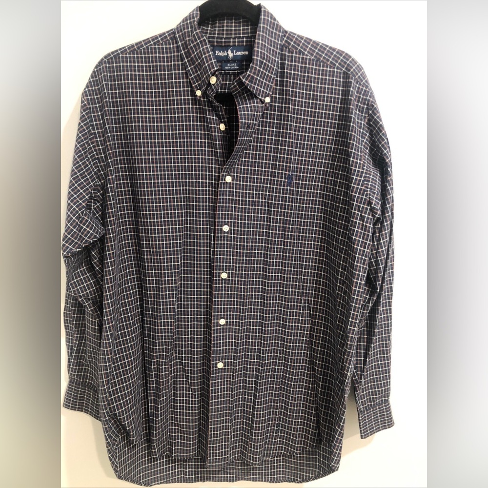 Polo Ralph Lauren Long Sleeve Button Up Cotton Shirt Navy  Plaid Size M